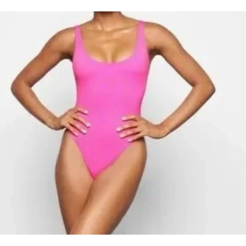 Recycled Swim scoop neck one piece Neon Orchid
